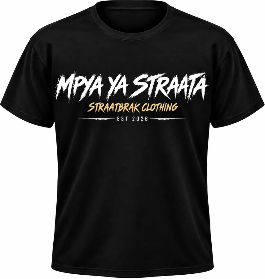 Black Mpya Ya Straata T-shirt with white and gold front print