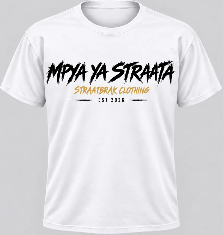 White Mpya Ya Straata T-shirt with black and gold front print
